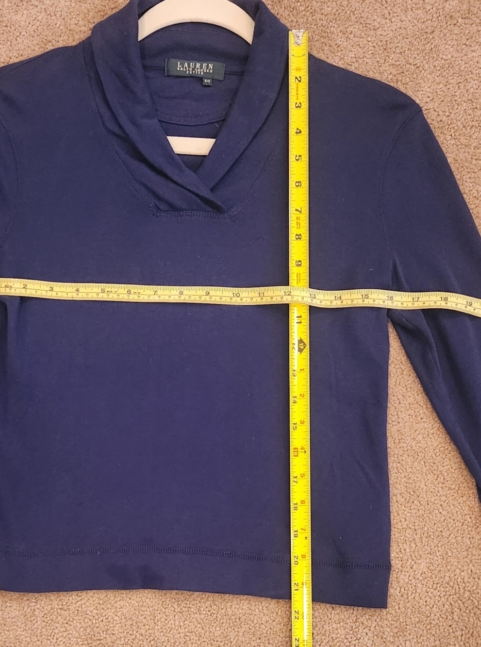 Lauren Ralph Lauren Navy Blue Long Sleeve Pullover w/ Shawl Collar, Size: PS - Picture 4 of 5